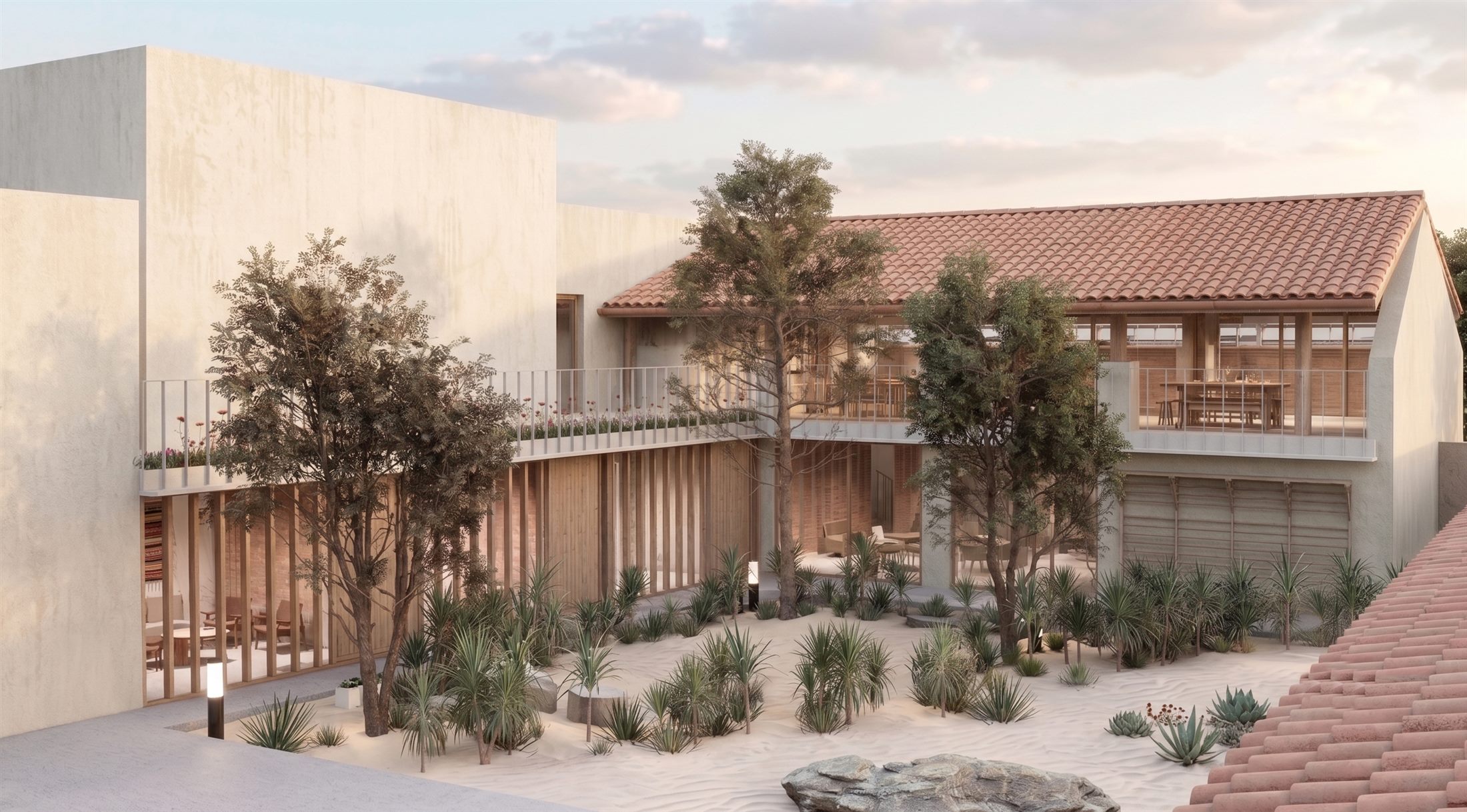 Rehabilitación Campillos — el patio al atardecer